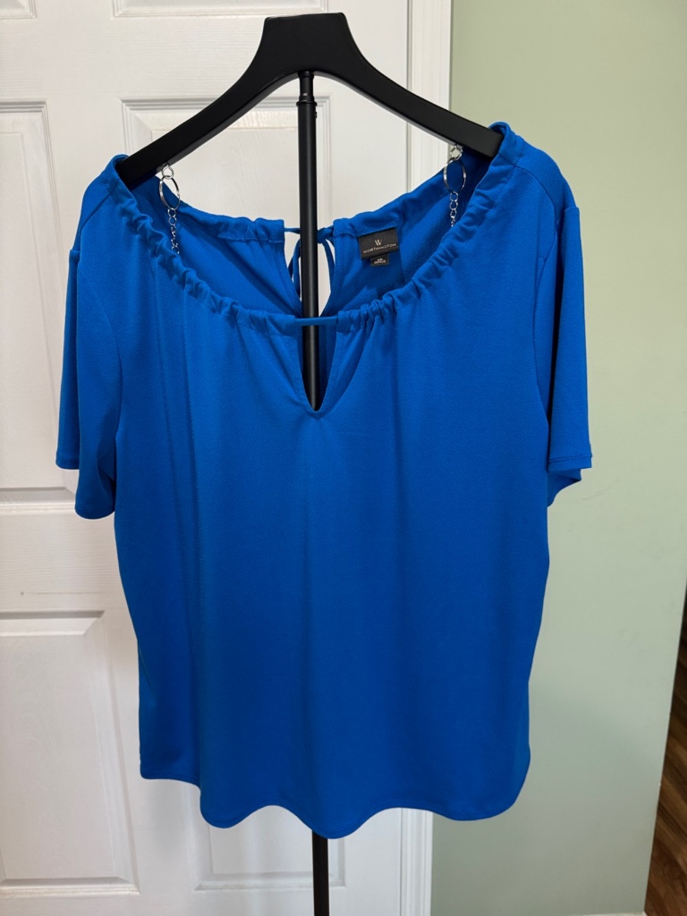 Worthington cobalt  Blue Short Sleeve Keyhole Blouse XL exc condition